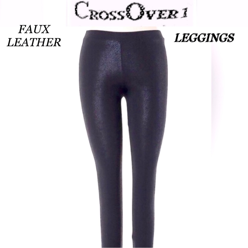 CROSS OVER 1 faux leather black leggings size L NWOT
